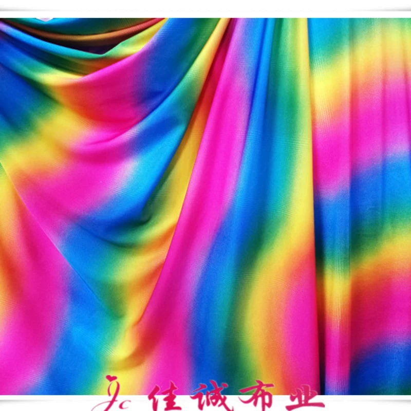 YLM Encrypted Spandex Swimming Clothing Fabric Bottom Gradient Rainbow Color Printed Fabric Four-way Elastic Stage Fabric