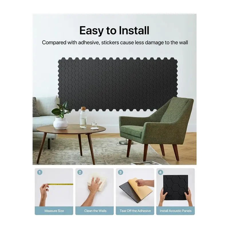NALFI-12 Pack Soundproof Wall Panels Self Adhesive Acoustic Wall Panels For Wall,Studio, Home And Office Black Durable