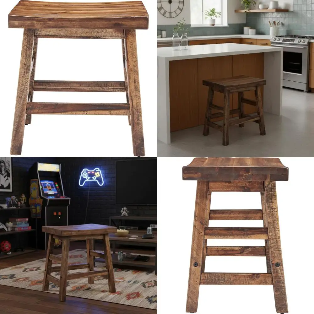 

Rustic Farmhouse Style 20 High Industrial Wood Stool - Versatile Dining Seat or Extra Chair