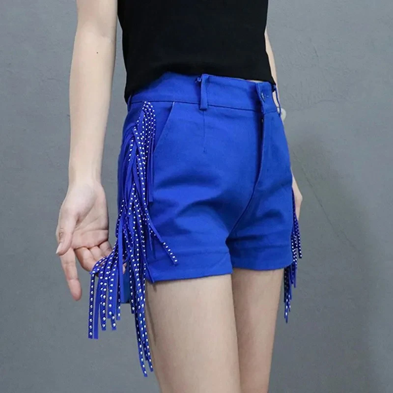 Women's High-Waisted Tassel Shorts, Sexy Dance Short Boots, Hot Pants, Women's Wide Leg Shorts, Female Fashion, Spring, Summer,