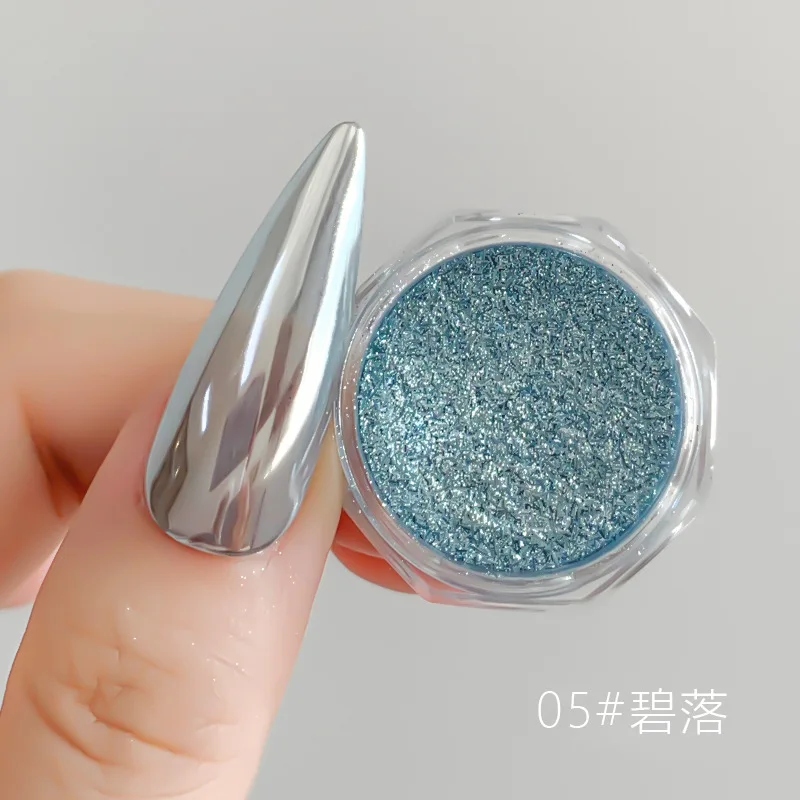 Poudre à ongles Aurora nickel é clair de lune, effet miroir super brillant, paillettes fines, pigments chromés, poussière de frottement pour manucure