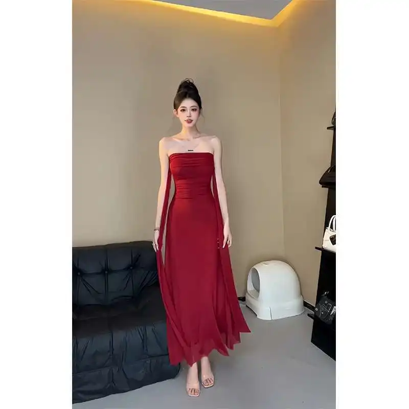 Vestidos Mujer Matrimonio Sin Mangas Milkmaid Ruched Recogido Smocking Elasticidad Cintura Apretada Cordón Ajustable Equipado Commute