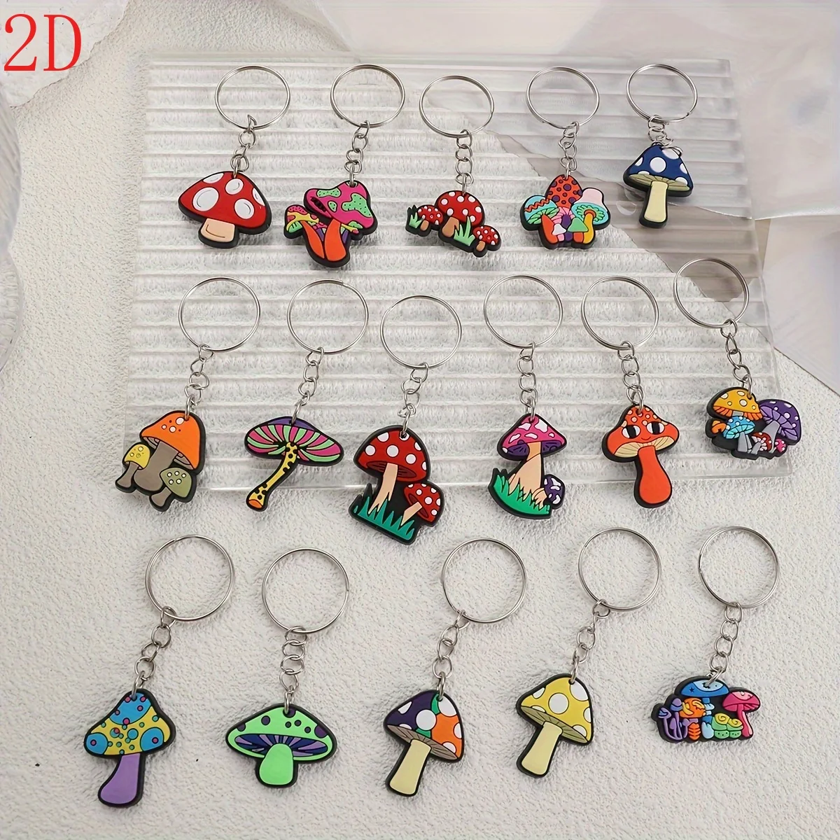 Colorful Cartoon Mushroom Acrylic Keychain Cute Fungi Pendant Key Ring Backpack Bag Hanging Ornament Plant Lovers Gift