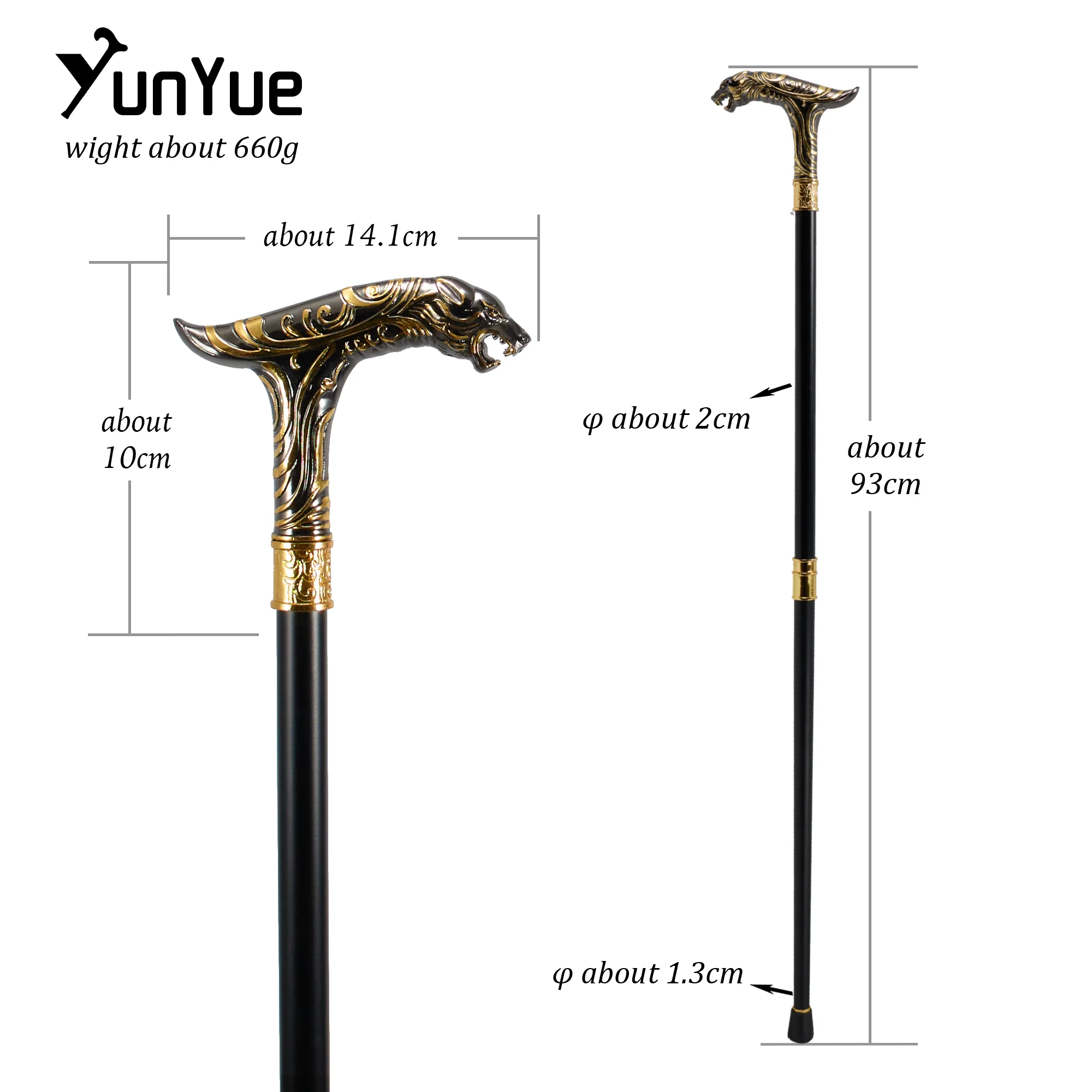 Golden Black Kylin Handle Fashion Walking Stick for Party Suits Decorative Walking Canes Gentlemen Elegant Vintage Crosier 93cm