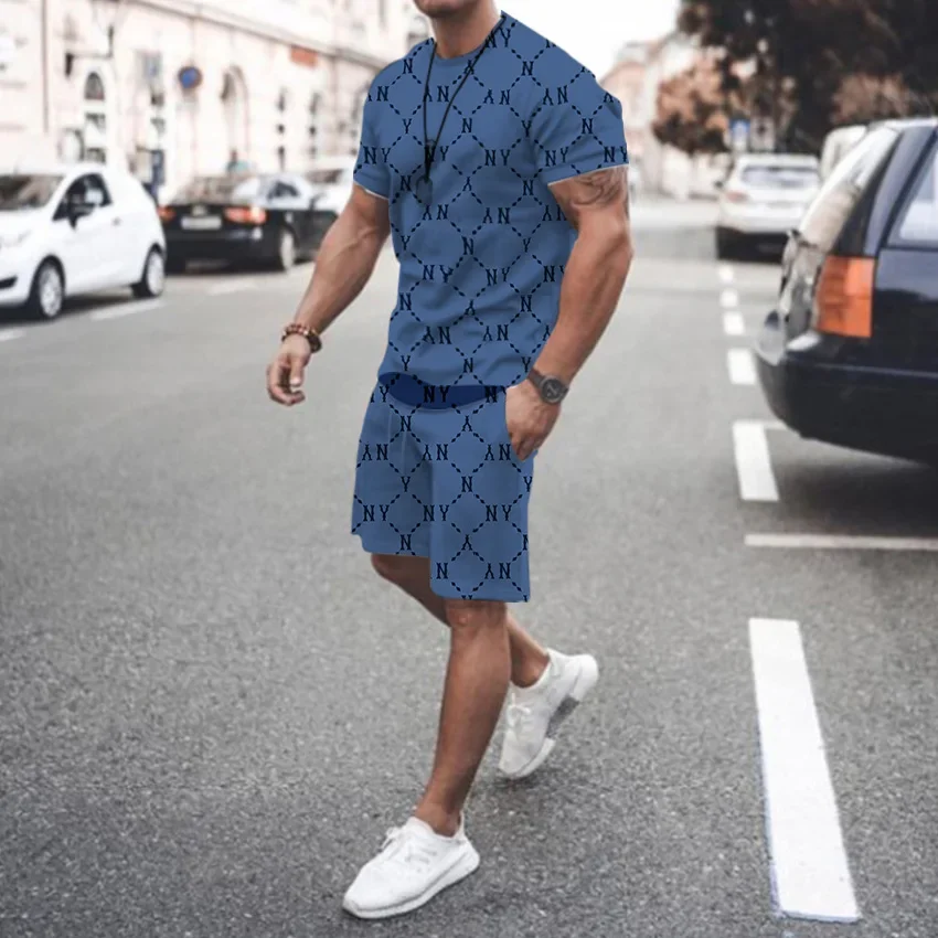 2024 Street Men\'s Daily Casual Fashion Loose Comfort Short Sleeve Outdoor Trend Sports Shorts Novelty Stripe Printing