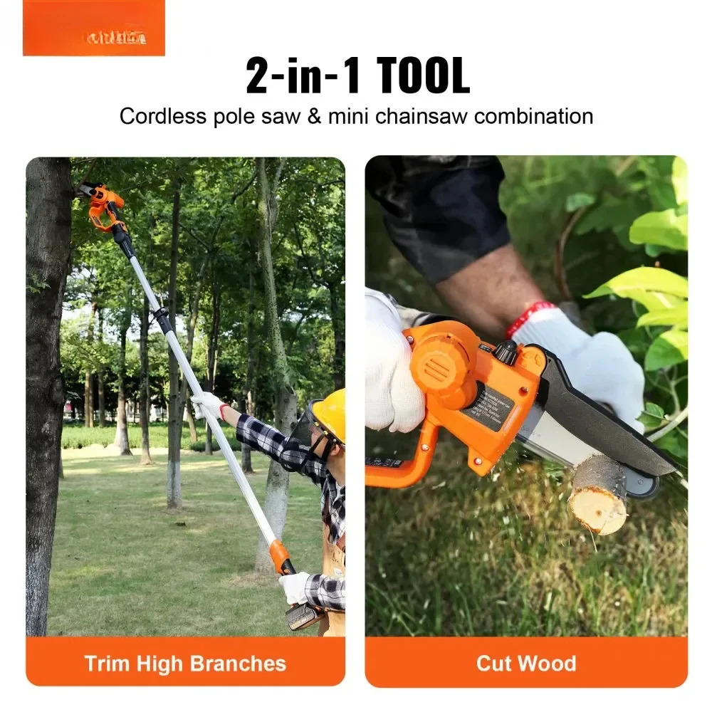 2-in-1 Cordless Pole Saw&Mini Chainsaw 20V 2Ah Battery Pole Chainsaw for Branch Cutting&Tree Trimming