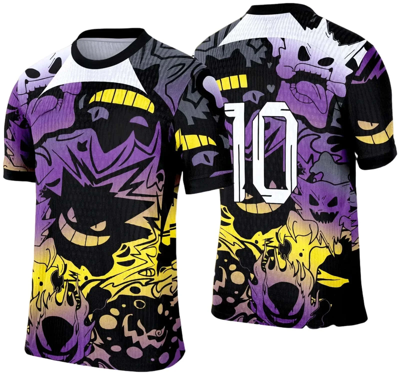 Neues Sommer Anime Gengar-Themen Fußball-Stil Farbverlauf Lila-Schwarz Bedrucktes Sport-T-Shirt Unisex Street-Style Kurzarm Kinder