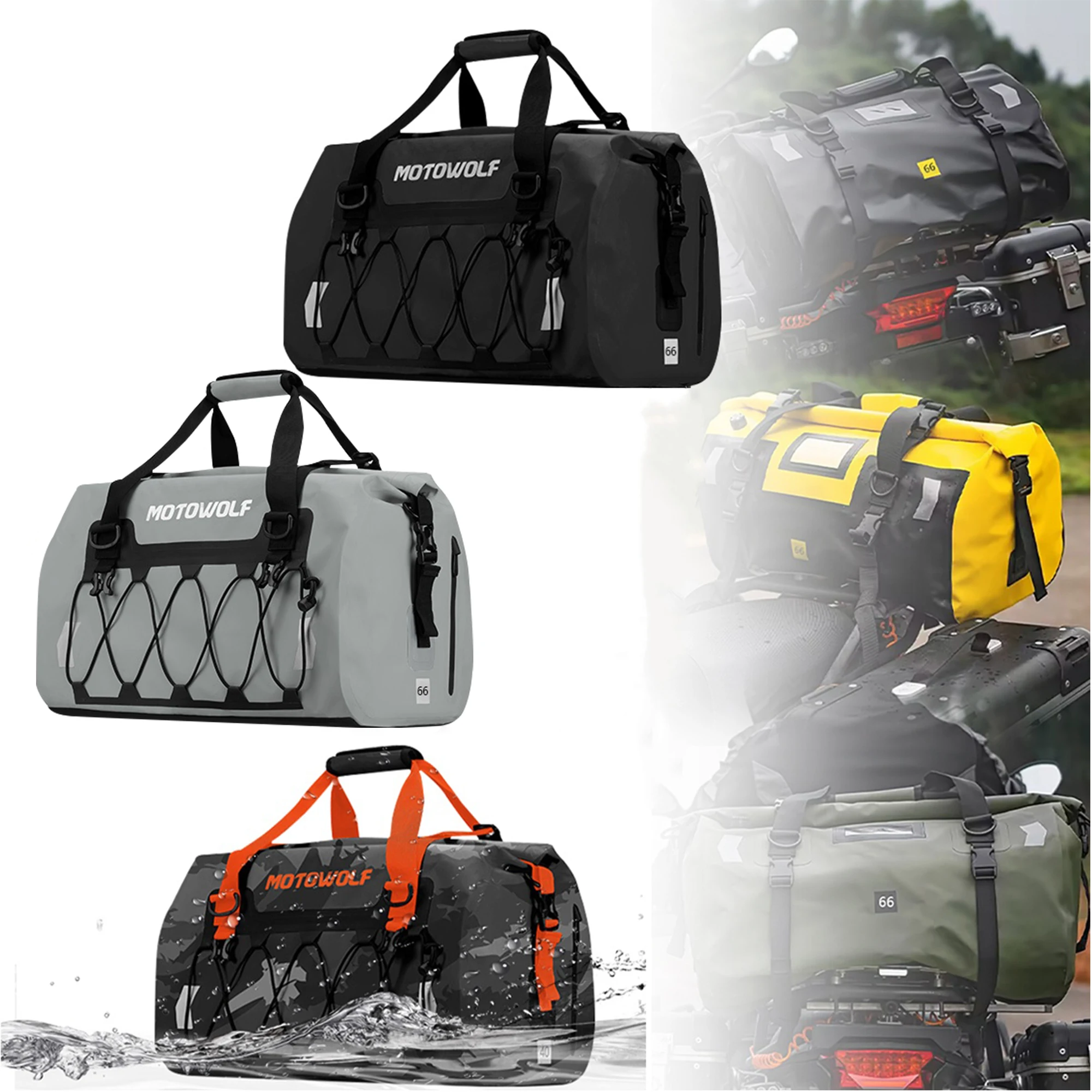 

Waterproof Motorcycle Rear Seat Bag Travel Luggage Bag 40L 66L 90L Motorcycle Powersports Tail Bag Panniers Riding Helmet Bag