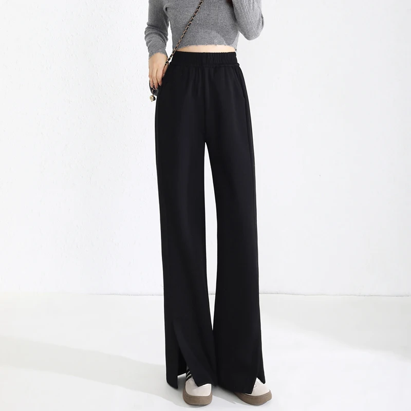 

Autumn Winter Women'S New Fashion Versatile Split Wide Leg Pants Lady Spring High Waist Straight Tube Loose Drop Casual Trousers