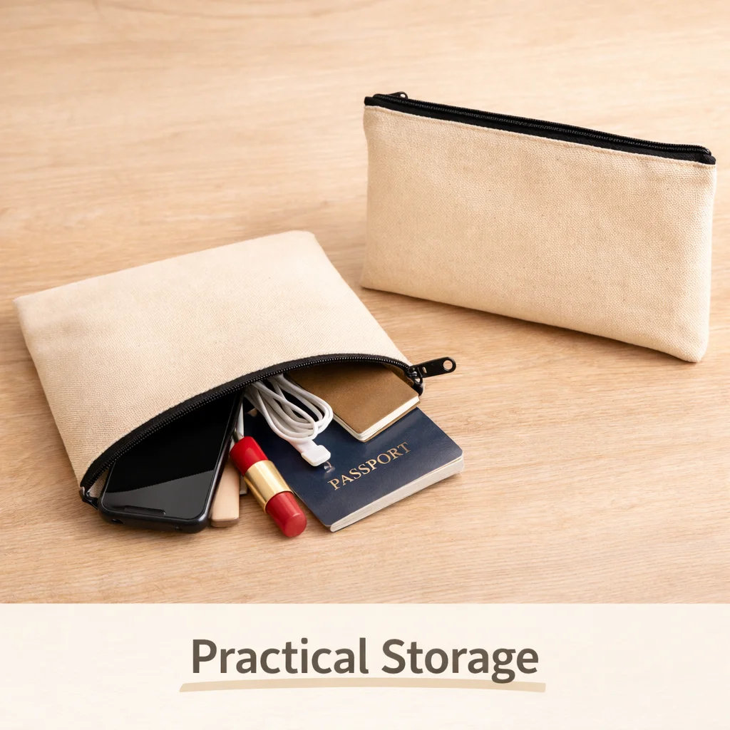 Beige Zipper Pouch Set 5/10/12PCS, Multi-Purpose Canvas Cosmetic & Travel Organizer Bags for Daily Storage, Office & Cables
