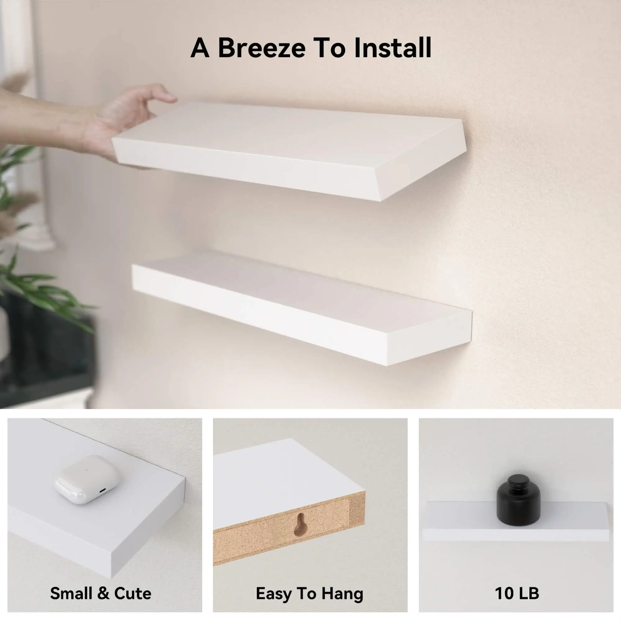 White 6Pcs Floating Shelves, Wall Mounted Small Shelves for Room, Modern Hanging Shelves, Display Wall for Wall Décor image 4