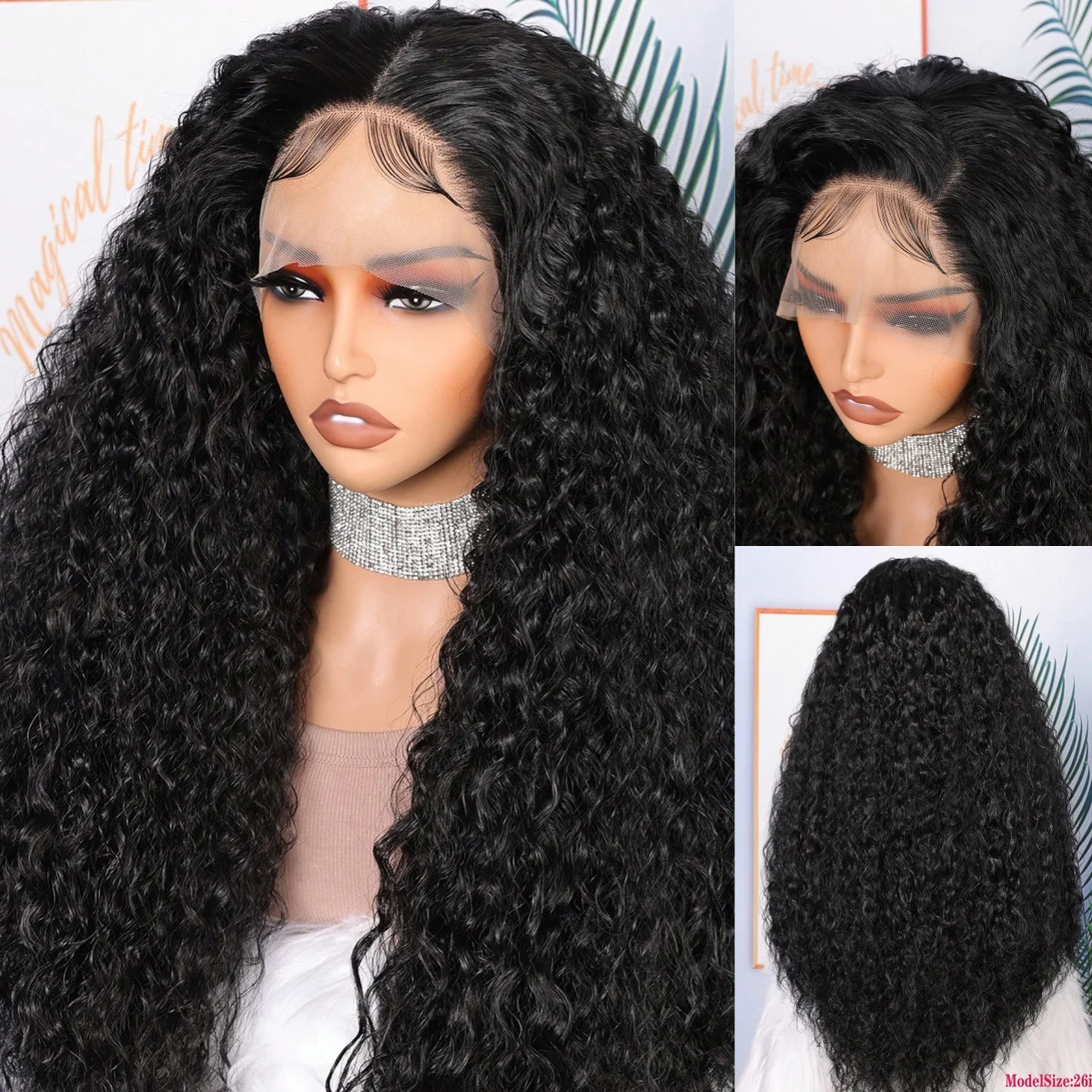 

Soft Natural Black 26inch 250 Heavy Density Kinky Curly Lace Front Wig for Winter Christmas with Baby Hair