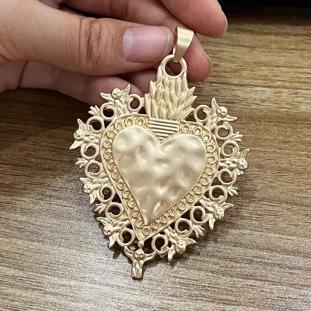 1 Piece Matte Gold Color Large Hollow Open Hearts Charms Pendants for Necklace Jewellery Making Accessories