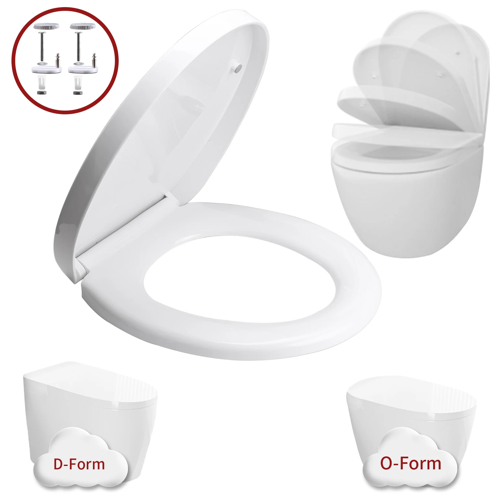 Bidet Toilet Seat Lid Quiet-Close Heavy Duty Slow Close Bowl Seats Quick Release Easy Cleaning Removable Cover Pad O/U-shape