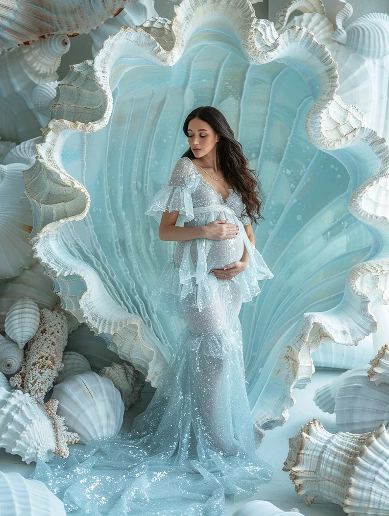 Mehofond Maternity Portrait Photography Backdrop Seabed Boho Shell Princess Birthday Party Seaweed Conch Background Photo Studio