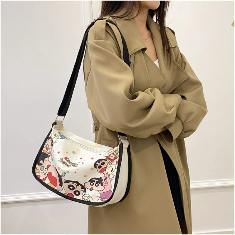 

kawaii Anime Crayon Shin-chan Large Capacity Sports Versatile Crossbody Bag Cute Girls Casual Shopping Canvas Crossbody Bag Gift