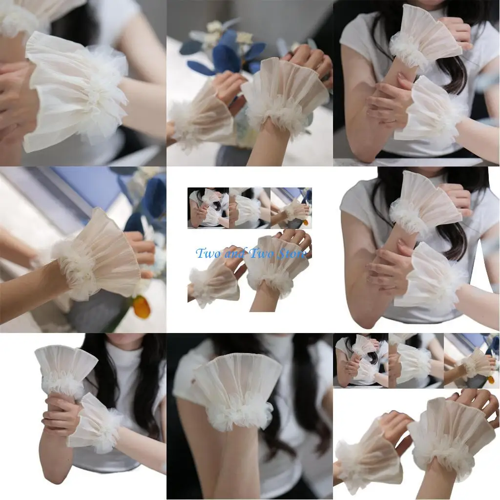 

HX6F Delicate Ruffled Wrist Cuffs Woman Elastic Wrist Cuffs for Shirt Dress Decors