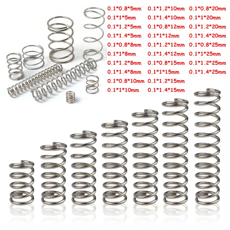 

10pcs 304 Stainless Steel Compression Spring Length 5-25mm Wire Diameter 0.1mm Outer Diameter 0.8/1/1.2/1.4mm Small Spring