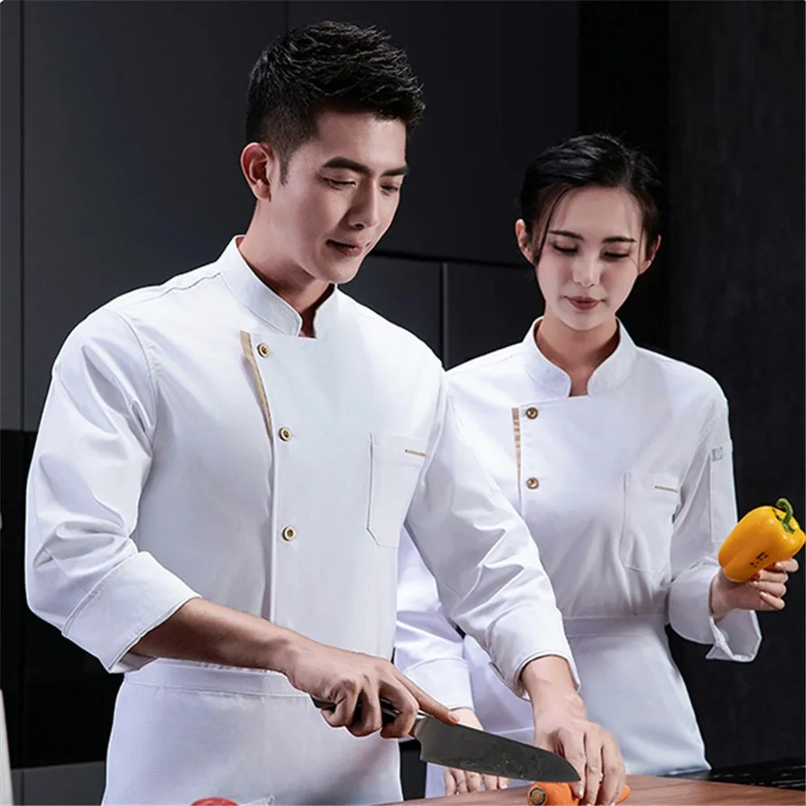 Restaurant Cook Jacket Unisex Breathable Elastic Long Sleeve Chef Uniforms Food Kitchen Hotel Bakery Cafe Waiter Working Shirts