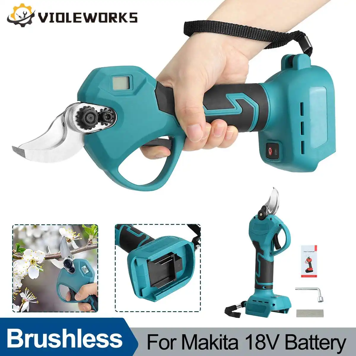 

Cordless Rechargeable Pruning Shears Brushless Electric Pruner 35mm Cutting Dia Digital Display Screen for Makita 18V Battery