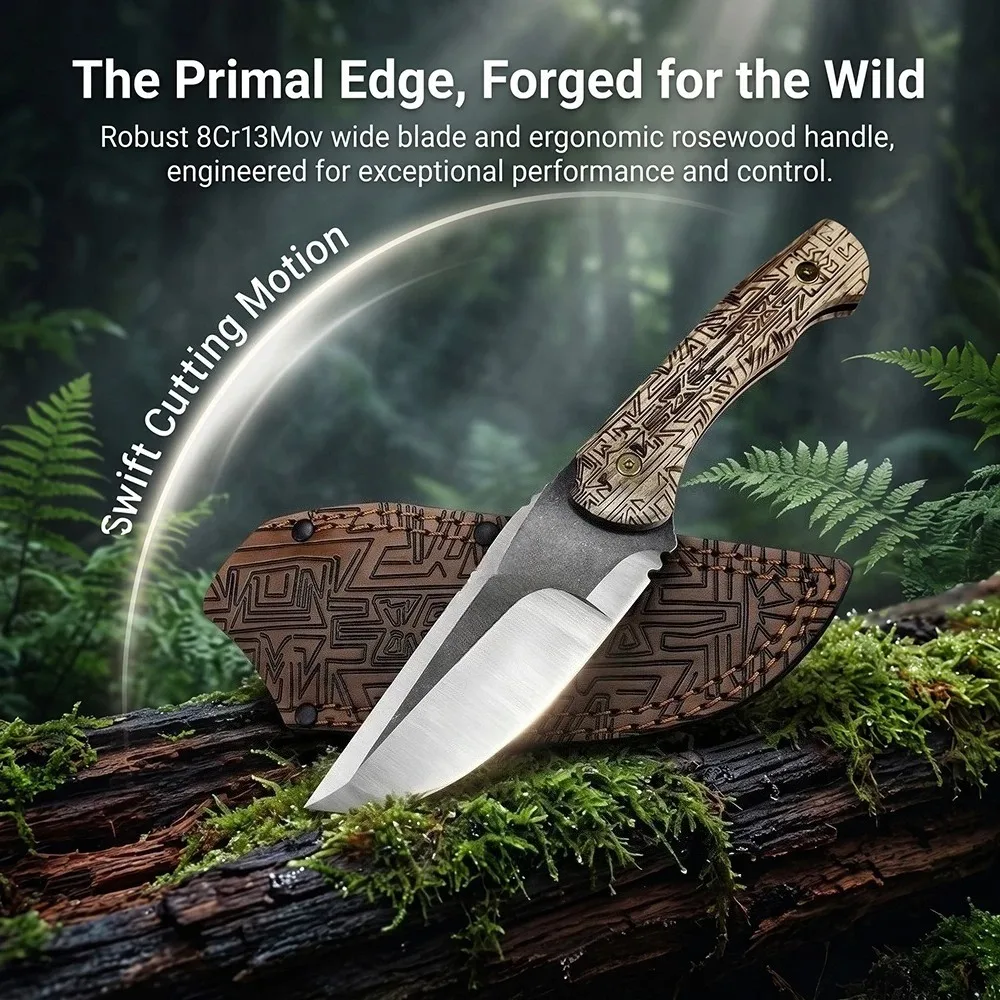 Portable Fixed Blade Utility Knife with Sheath Multifunctional Forest Adventure Gear Camping Climbing Fishing BBQ Walking Tour