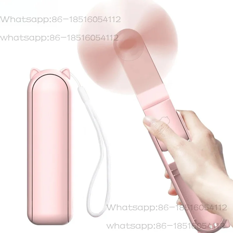 Portable Fan 2000mAh USB Rechargeable 3 Speed Mini Handheld Foldable Fan Hand Held Small Pocket Travel Fan with Handy Power Bank