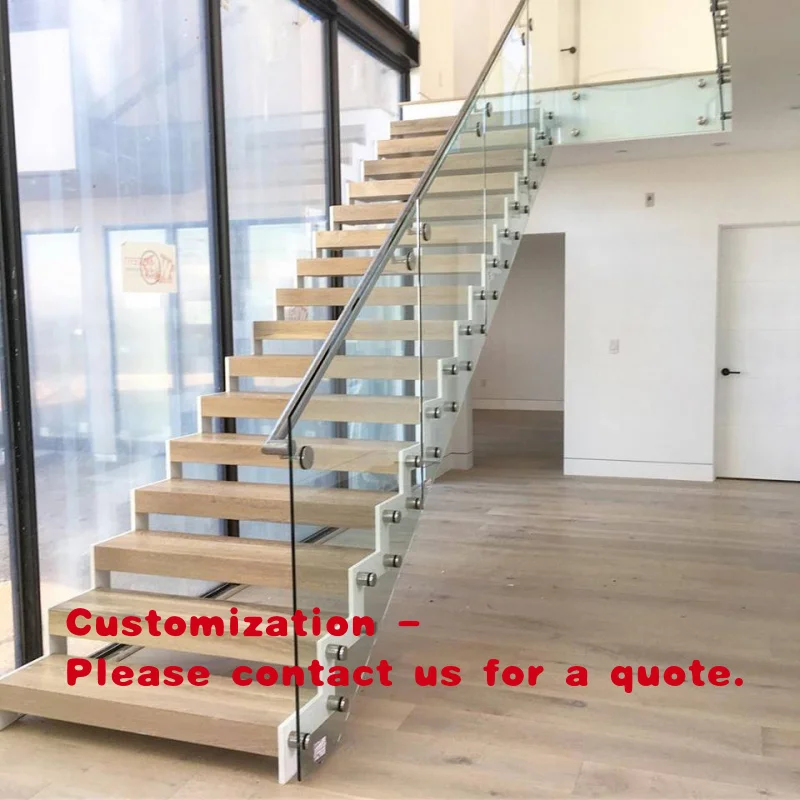 custom.Straight Staircase Glass Railing Double Stringer Stairs