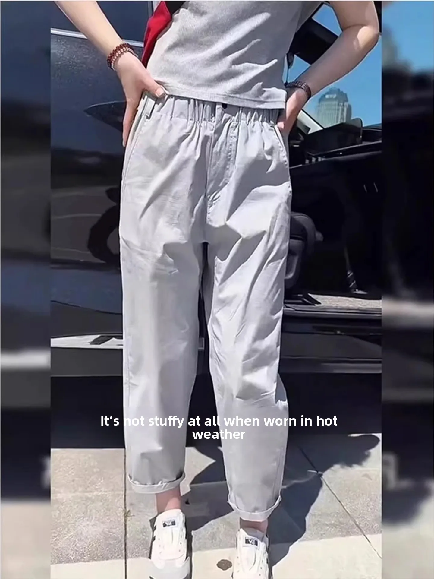 

Qui Dry Ice Silk Спортивные брюки женские летние тонкие большие размеры повседневные брюки Harlan с девятью очками свободного покроя с высокой талией