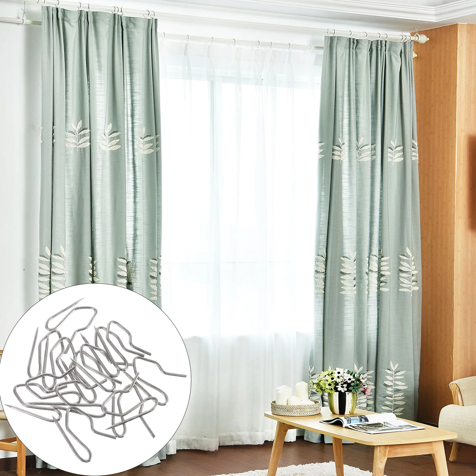 

450pcs Metal Curtain Hooks For Drapes Pin-On Drapery Hooks Heavy-Duty Rustproof Hanging Hook Offset Metal Hanger Door Window