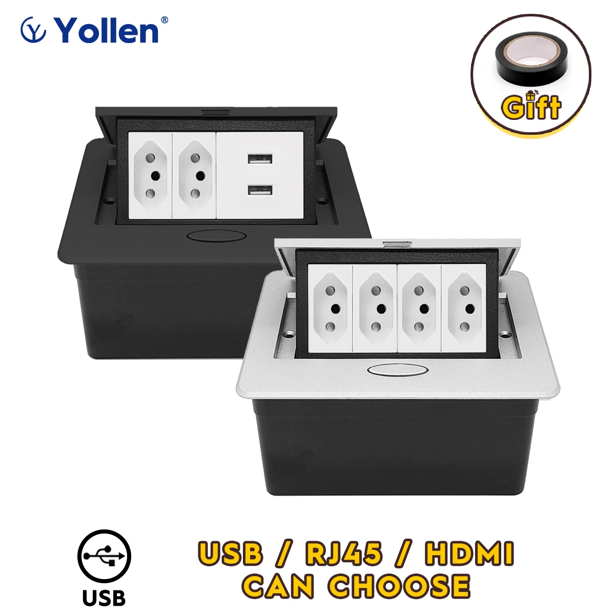 Metal Panel 16A Brazilian Hidden Table Socket USB A Or USB C Option Office Kitchen 2/4 Brazil Power Cabinet Desktop Use