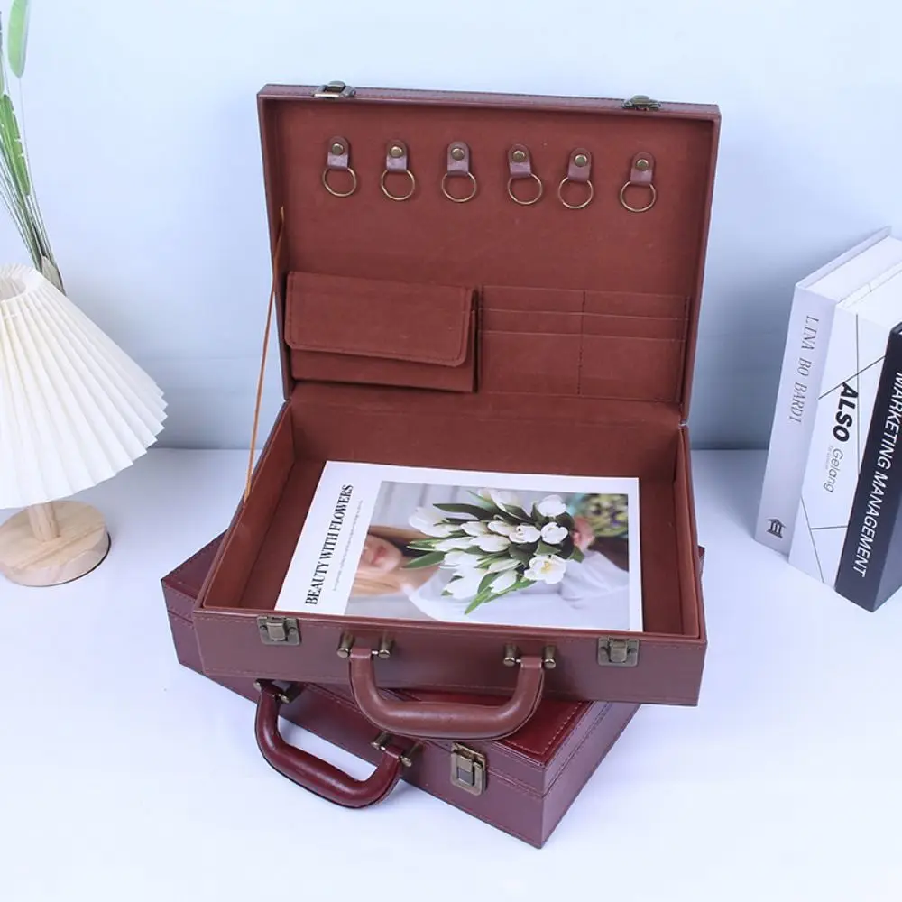 

PU Leather Room Delivery Box Large Capacity Card Slot Handheld Document Storage Box Lightweight Pen Slot Business File Box