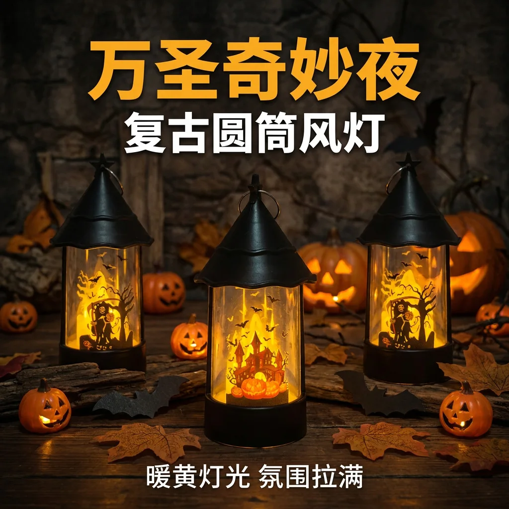 Halloween LED Lantern Haunted House Grim Reaper Scarecrow Candle Light Spooky Tabletop Hanging Decor for Home Party Outdoor