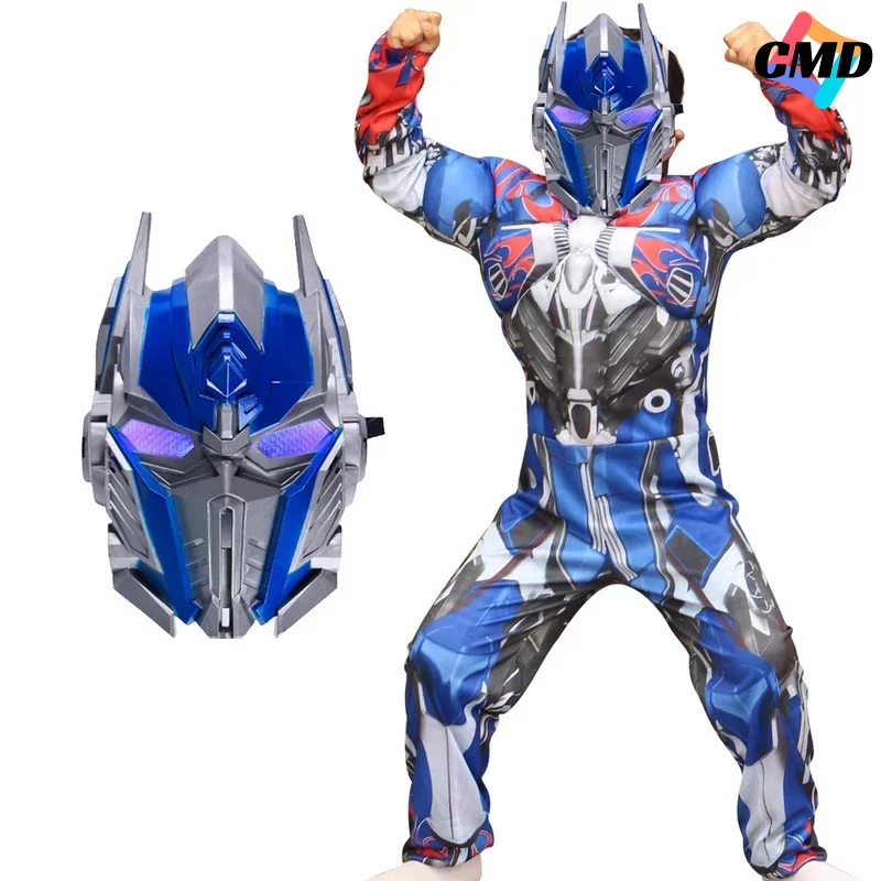 Cos Boy Optimus Prime Bumblebee Convoy Anime Cosplay Costume da supereroe muscolare Maschera per bambini Hornet Kids