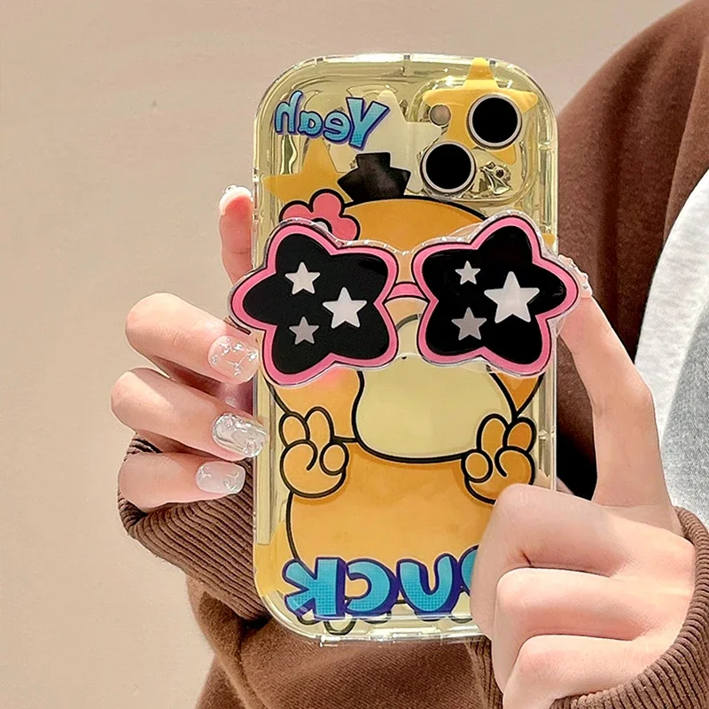 Cartoon Pokemon Glasses Bracket Phone Case for iPhone 15 14 13 12 11 Pro Max XS X XR 8 7 Plus SE 2020 Soft Silicone Cover Funda