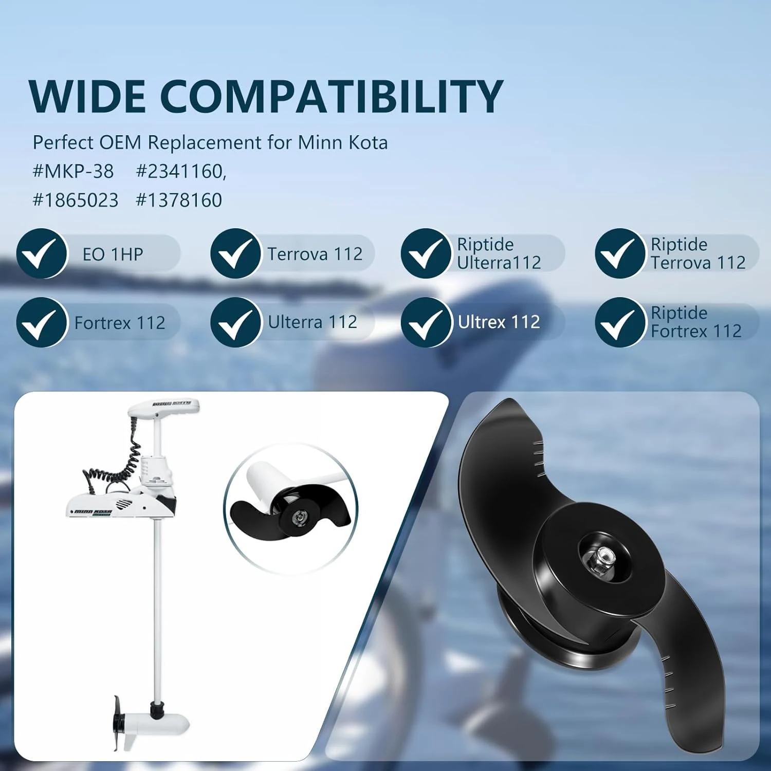 MKP-38 ,1865023 ,1378160 Trolling Motor Propeller Replacement for Minn Kota - Weedless Wedge 2 Prop Fits 4-1/2