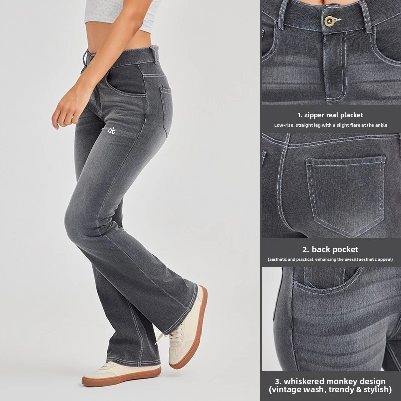 Women Plus Size High Waist Flare Jeans Tummy Control Button Pockets Whisker Wash Y2K Streetwear Loose Casual Denim Pants