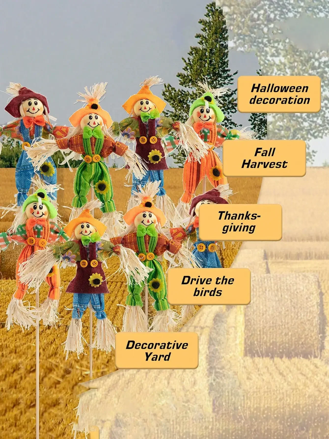 1pc Halloween Mini Scarecrow Decoration For Autumn Harvest Halloween Thanksgiving Garden Home Yard Porch Standing Props