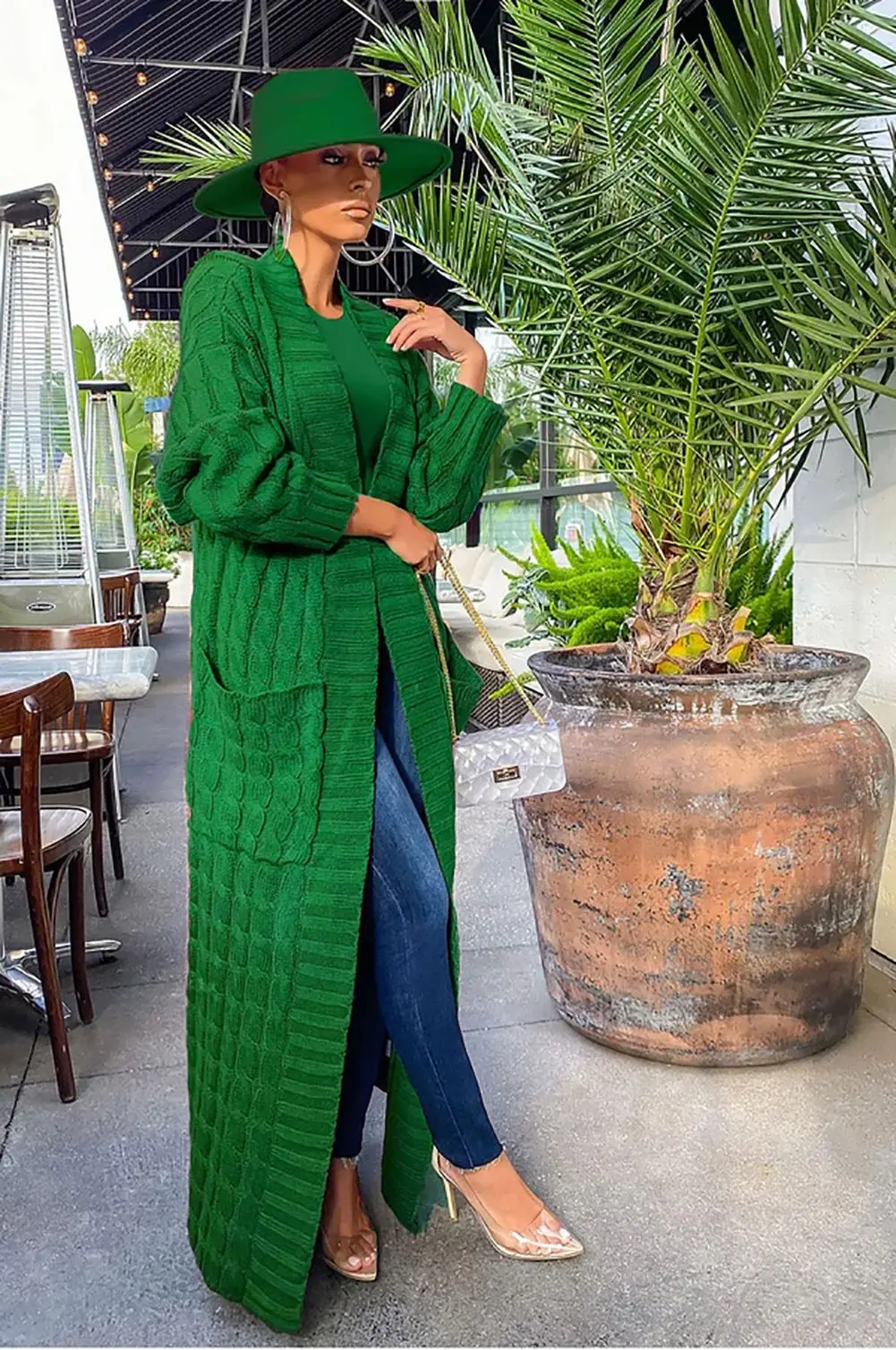 

Loose Knitted Open Cardigan Women's Autumn Long Sweater Coat with kets Lazy Sle Korean Version V-Ne Button Sve Length