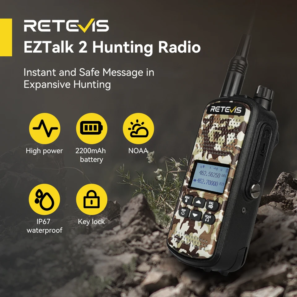 Retevis Walkie Talkie voor de jacht EZTalk 62 IP67 Waterdichte professionele walkietalkie Radio Communicator 5W lange afstand radio's