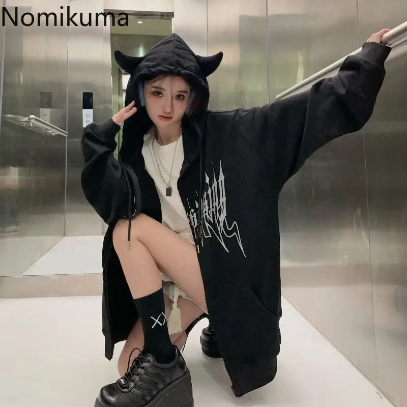 Streetwear BF Women Jackets 2023 Ropa Mujer Hooded Harajuku Casual Fashion Zipper Oversized Outwear Korean Vintage Y2k Coat