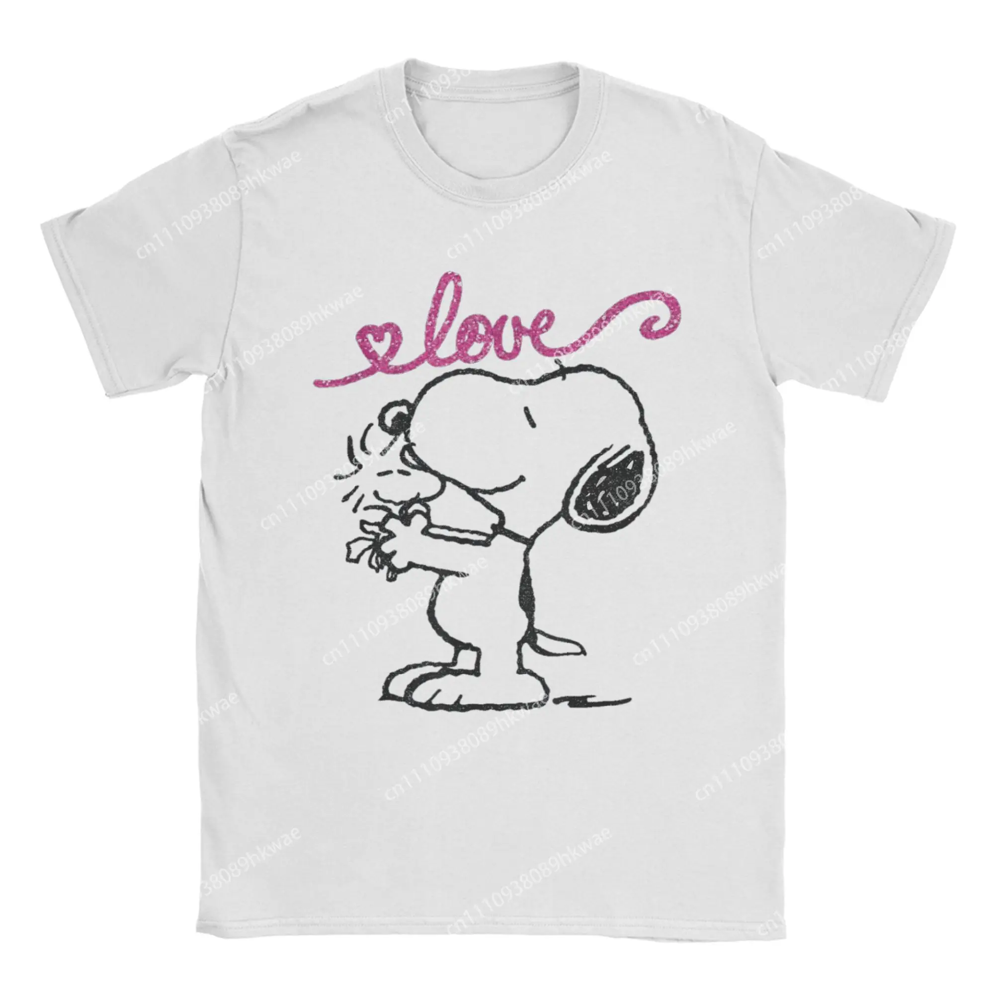 Harajuku Peanuts Snoopy Woodstock Mother's Love T-Shirt Men Round Neck Short Sleeve Clothes  Cotton Summer Clothing