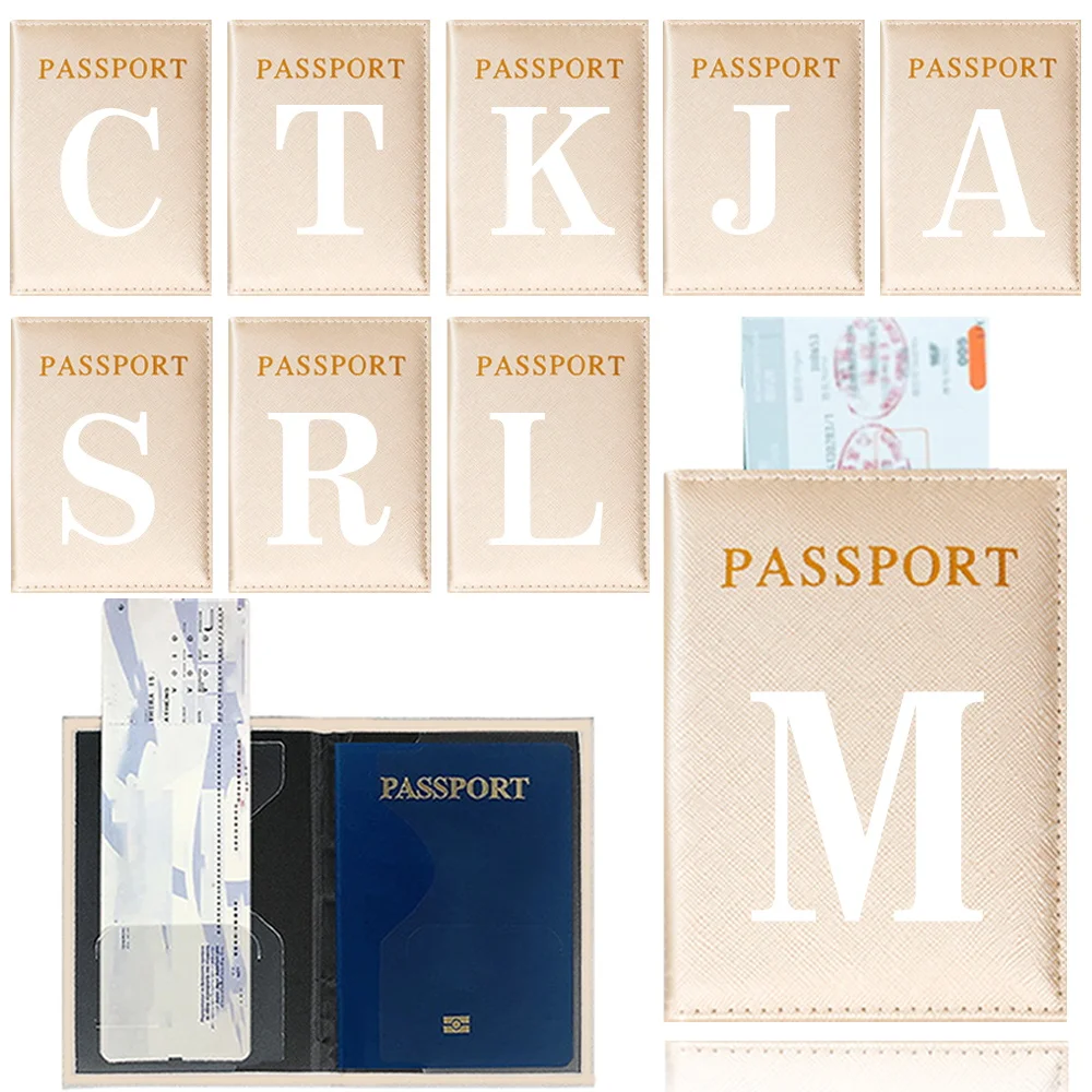 

Travel Passport Cover Waterproof Credit Card Storage Case Gold Color Fashion Passport Cover Case for Unisex White Printing