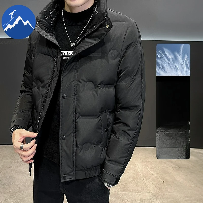 Maxbarley Mens Short Down Jacket Fashion Stand Collar Outdoor Work Lightweight Puffer Coat Business Casual Windproof Winter Coat