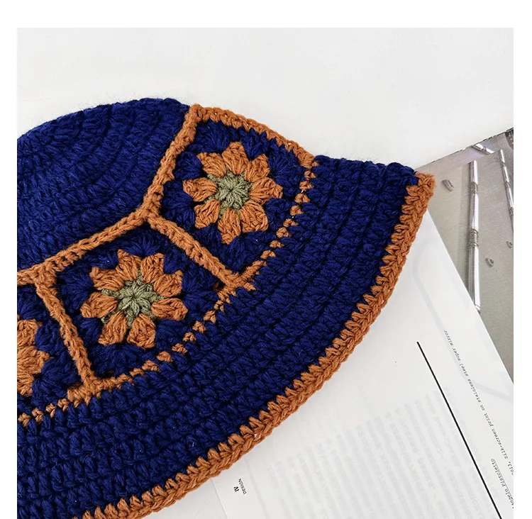 2025 herbst Neue Häkeln Koreanische Handgemachte Eimer Hut Frauen Weben Gestrickte Hut Y2k Mode Blumen Herbst Winter Mützen Becken Kappe – Detail 8