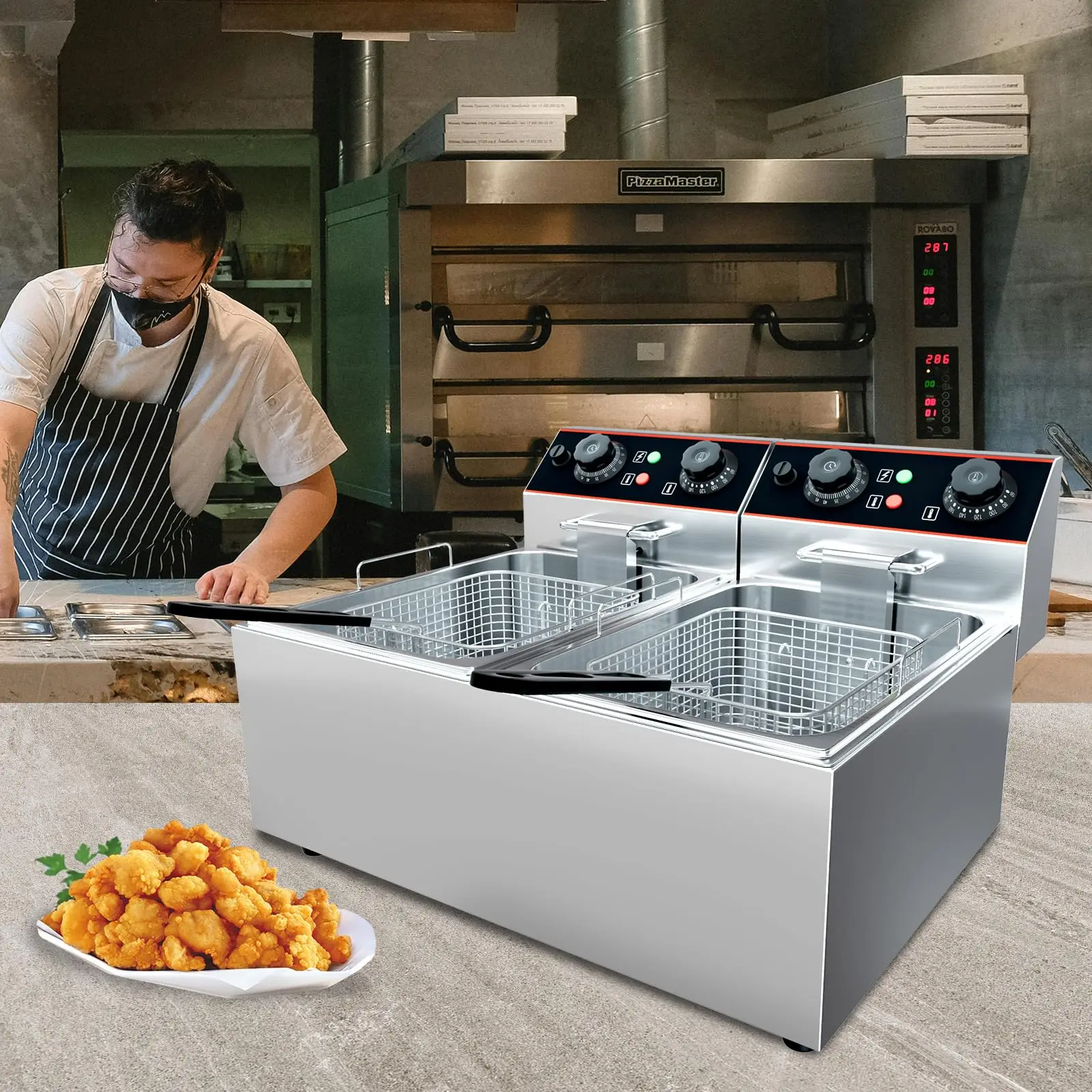 6/8/11L مقلاة كهربائية تجارية عميقة 1500/3000 واط حماية السلامة قابل للتعديل درجة الحرارة 1/2 سلال الفولاذ المقاوم للصدأ للمطبخ المنزلي