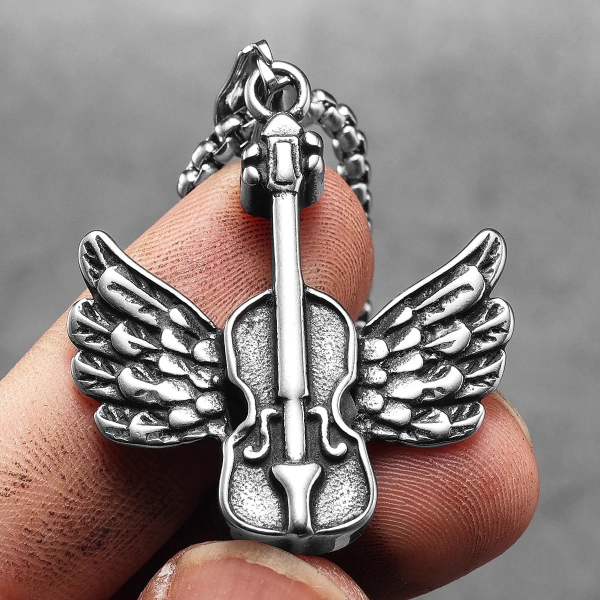 الملاك الجناح الكمان الفولاذ المقاوم للصدأ الرجال القلائد سلسلة بدلاية فاسق للنساء موضة جديدة في المجوهرات هدايا بالجملة دروب شيبينغ