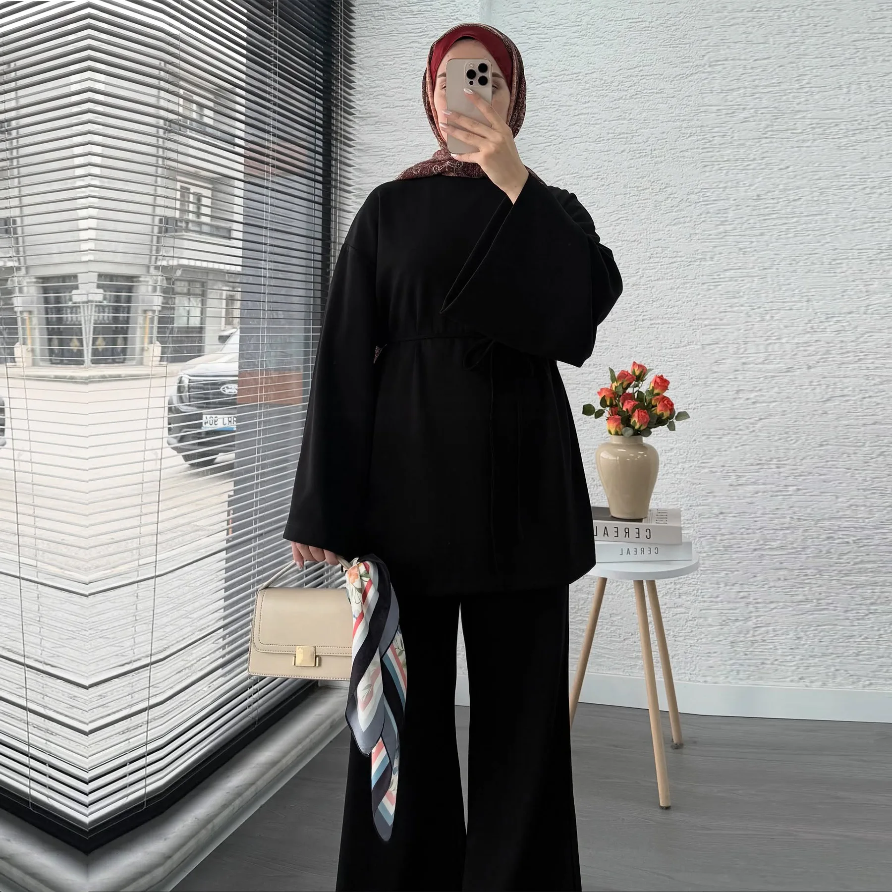 

Ид Скромные мусульманские комплекты для женщин Топы с поясом Брюки Абая Кафтан Турция Кафтан Исламская одежда Спортивный костюм Femme Musulmane Ensembles