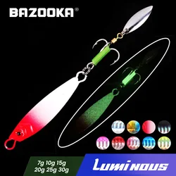 Bazooka Slow Jig Cast Micro Jigging Metal Spoon VIB Fishing Lure Luminous Slowjig Sea Bass Artificial Bait With Triple Hooks