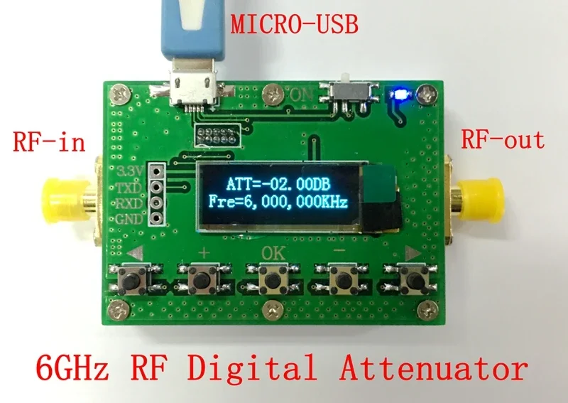 6G digital programmable attenuator 30DB stepper 0.25DB OLED display CNC shell RF module