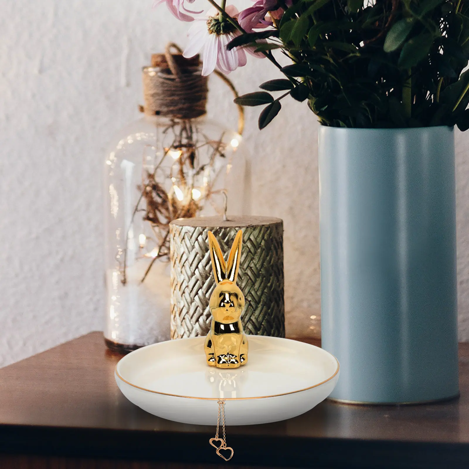 

1Pcs Easter Rabbit Ceramic Tray Jewelry Storage Tray Decorative Organizer Ring Necklace Display Jewelry Holder